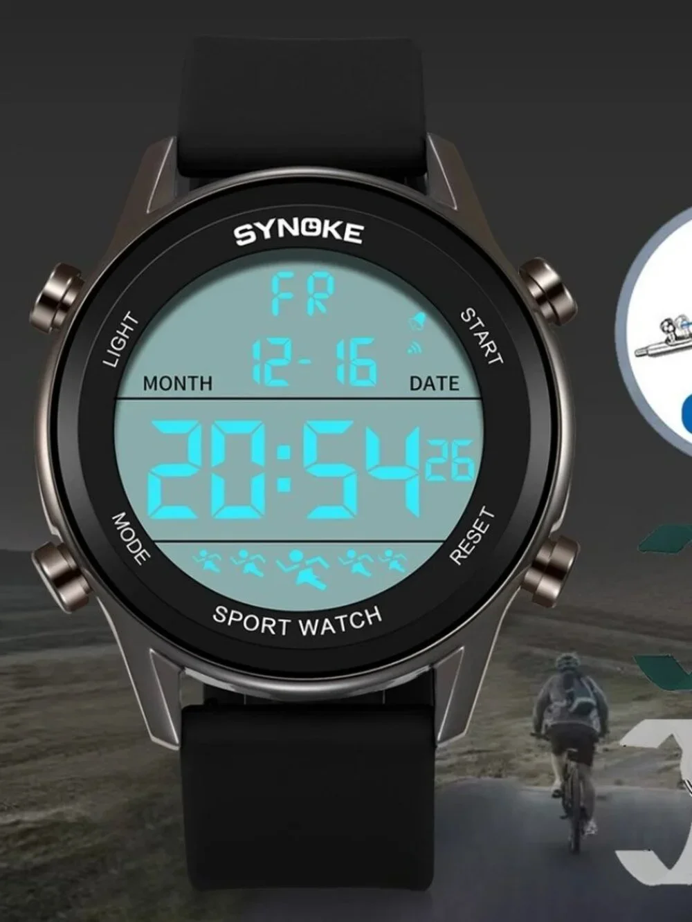 Men's Sport Digital Watch LED Screen Large Face Easy Read Watch Waterproof Black